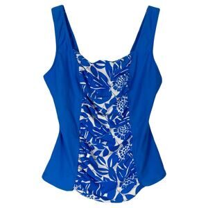 New Cotton Traders Bikini Top 18 Cobalt Blue White Floral Ruched